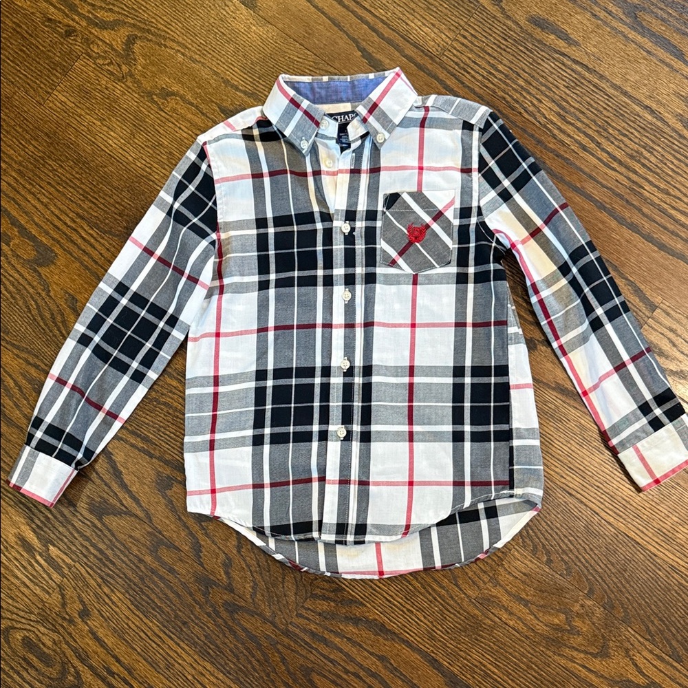 Boys Chaps Black, Cream and Red Plaid Button-Down Shirt